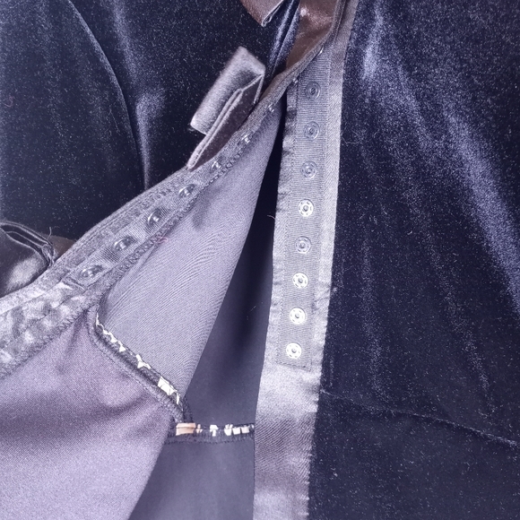 Vintage Black Velvet Satin Bow Snap Front Festive Holiday Christmas Jacket L - Picture 4 of 8